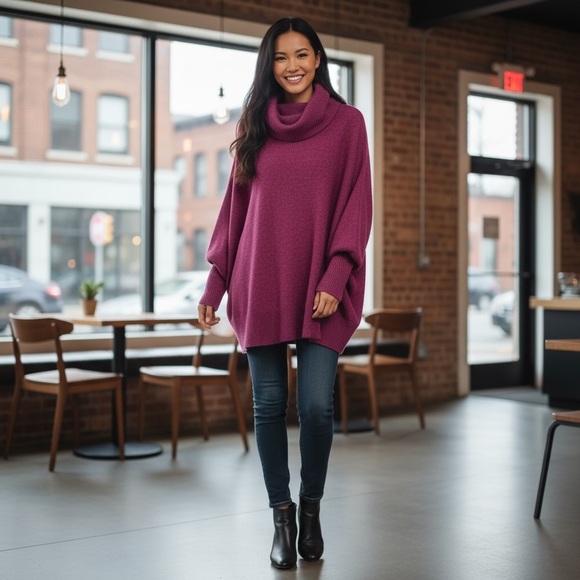 Zenana Outfitters Sweaters - Zenana Outfitters Women's Cowl Neck Sweater in Deep Pink NWOT